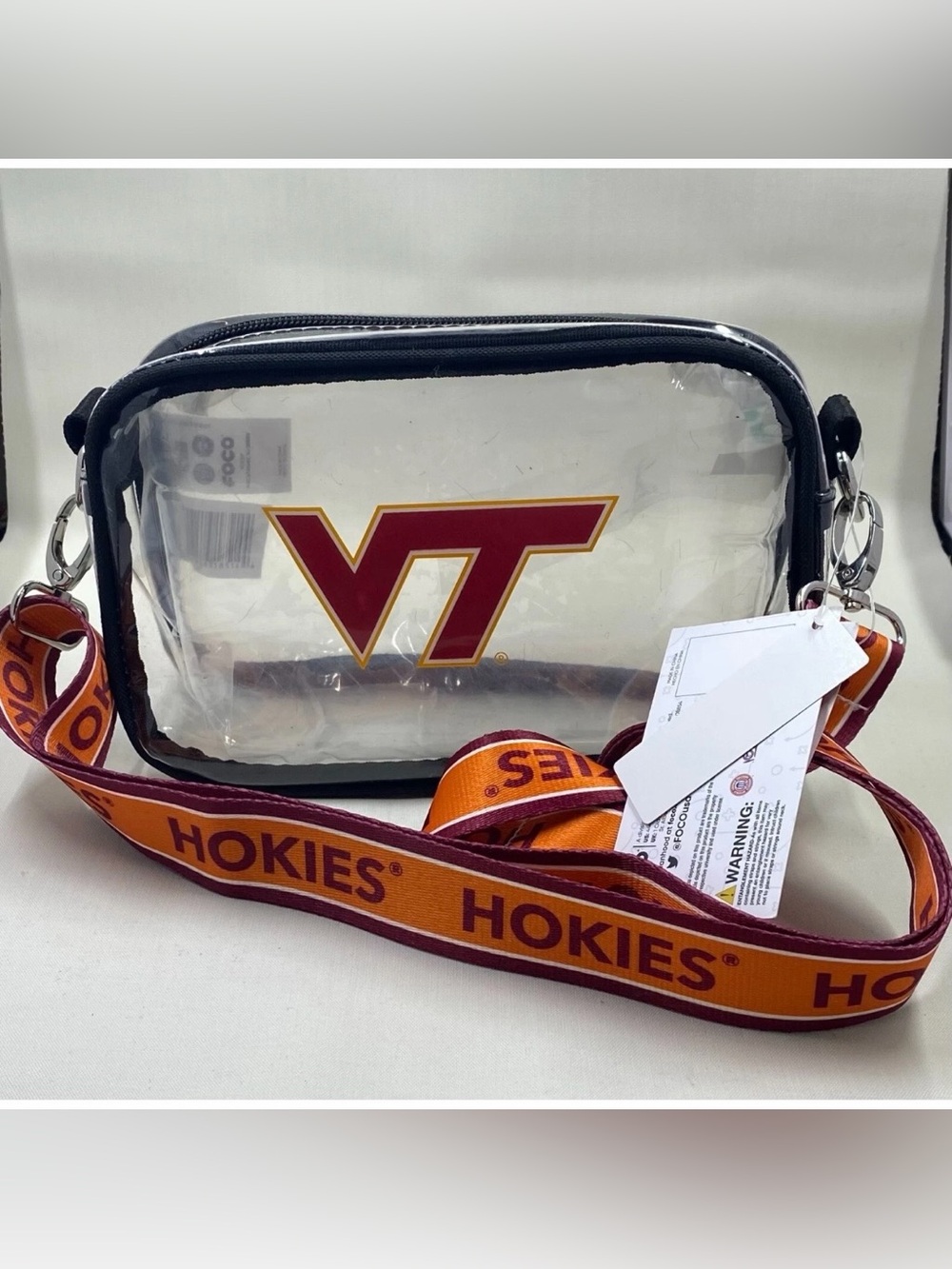 Virginia Tech Clear Crossbody Bag with Hokies Strap - Maroon & Orange